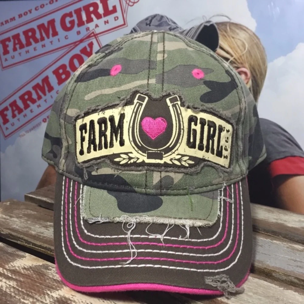 Farm Girl Brand 4-6X Lucky Heart Green Camo & Pink Cap